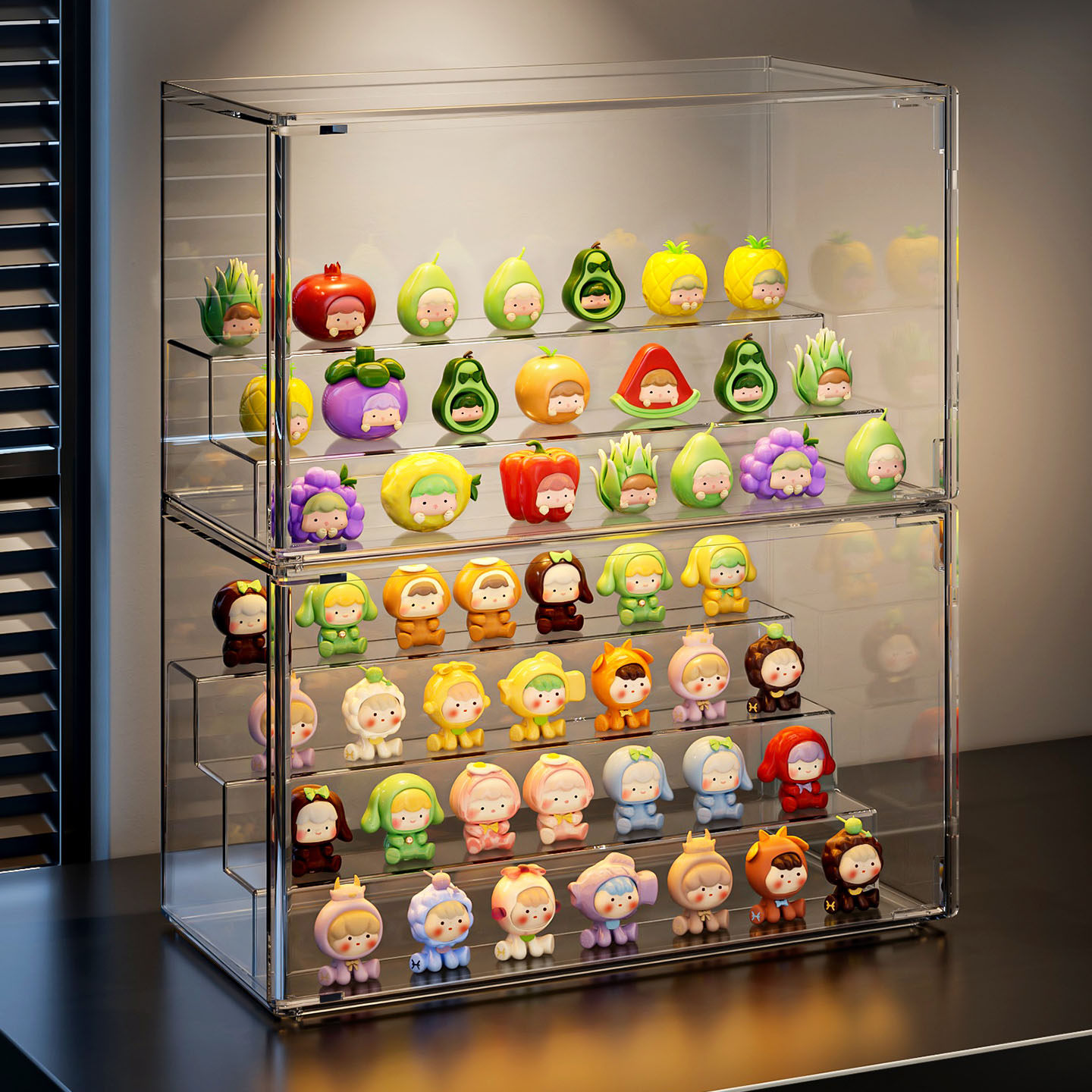 萌粒收纳盒阶梯式手办盲盒展示盒防尘展示架透明简约桌面陈列盒子,淘宝优惠券,粉丝福利购,淘宝优惠卷