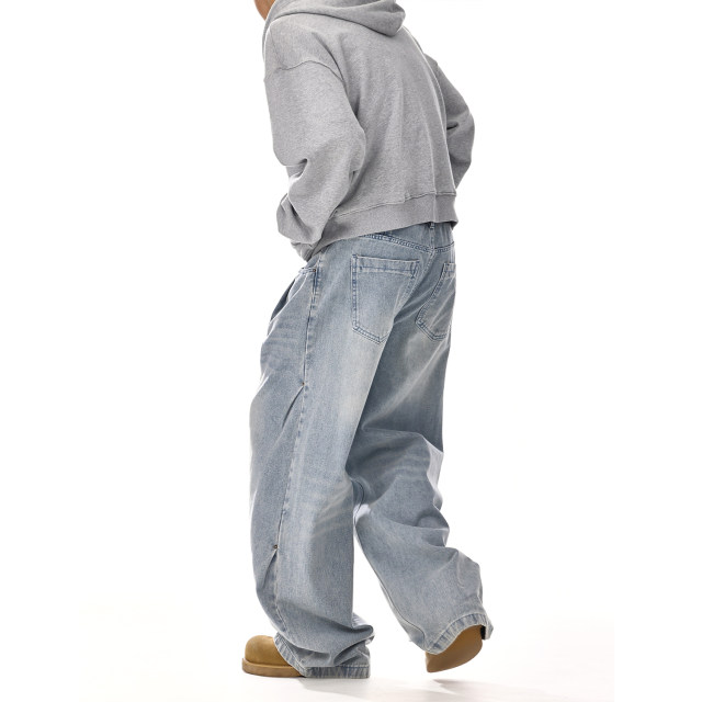 American retro washed cleanfit jeans for men and women, spring and autumn couples, loose casual straight wide-leg long pants