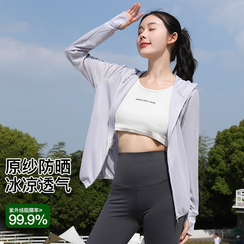 防晒衣女2023新款冰丝防紫外线夏季薄款针织长袖透气防晒服外套-图0
