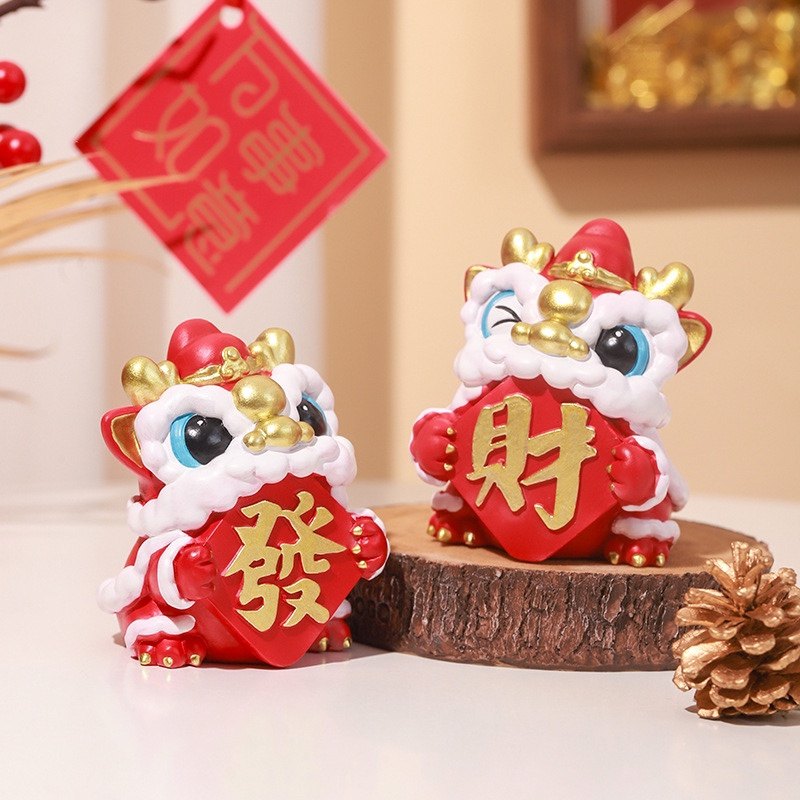 创意卡通喜庆树脂小狮子国潮舞龙摆件醒狮工艺品桌面中控台小摆件,淘宝优惠券,粉丝福利购,淘宝优惠卷