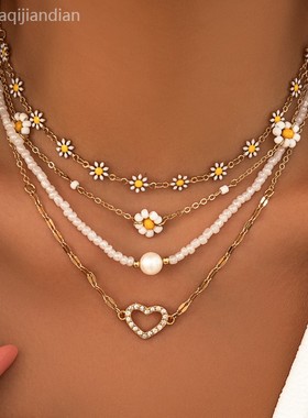 欧美跨境饰品甜辣仿珍珠小雏菊套