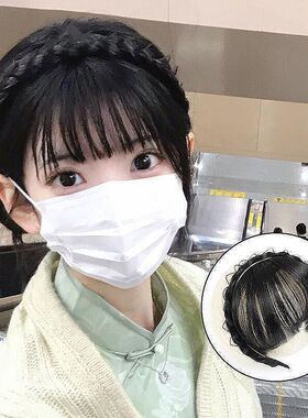 假发片发箍刘海一体式真发补发片自然前额头帘遮白发头顶女头发