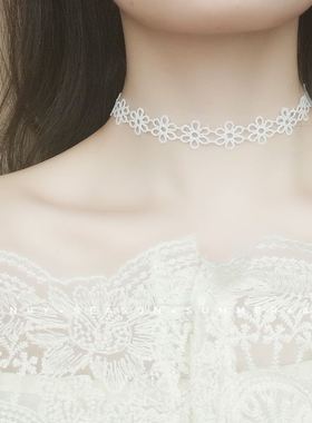 diydiy黑色蕾丝coe锁骨链短款脖