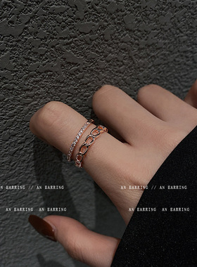 微镶锆石戒指女is风设计感镂空链