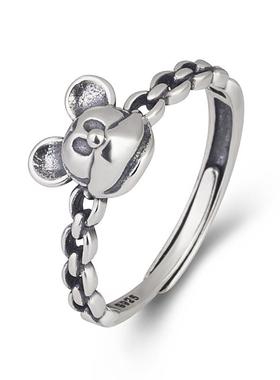 s925纯银戒指做旧泰银小动物米老鼠米奇可爱创意多款链条活口戒女