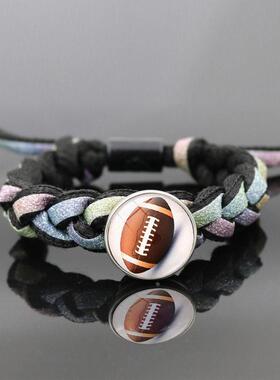 足球蓝球橄榄球按扣手绳女黑色编织绳小狮子手链跨境新品配饰品