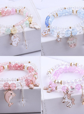 diydiy小孩手链10岁两层女水晶手