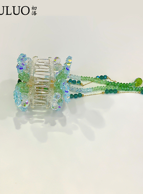 CL500新中式花朵刘海夹手工流苏国风汉服新娘妆测边夹碎发小抓夹