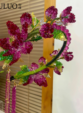 CL554新款水晶花朵发箍高级感手工流苏头箍轻奢带齿防滑头饰发饰