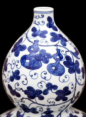 傲世青花瓷仿古福禄图葫芦花瓶