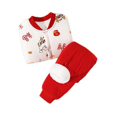 婴儿保暖套装秋冬夹棉宝宝衣服超萌家居服棉服儿童棉衣棉裤套装