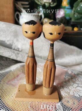 日本卯三郎实木制和服娃娃可爱女孩民国老工艺品手工人物古董摆件