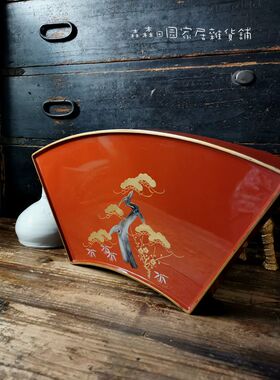 日本回流漆器大漆壶承扇形红色干泡茶台戗金茶道手工茶托茶壶托盘