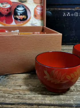 日本木乾漆器家用汤碗饭碗多用餐具日式描金大漆汤吞茶道五客入