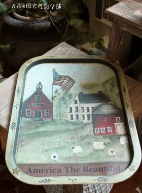 铁艺彩绘美式乡村风家居装饰托盘