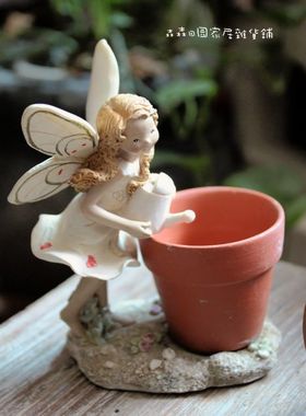 美式乡村风复古天使烛台摆件