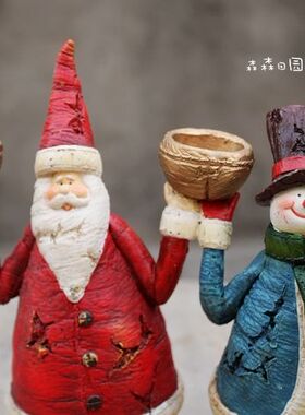 美式乡村风圣诞老人烛台装饰品
