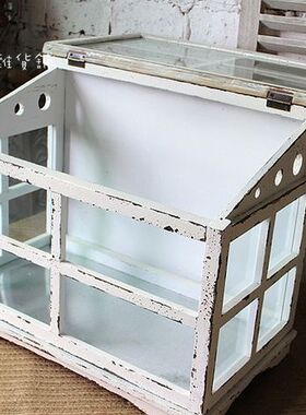 美式乡村风实木玻璃房孤品摆件