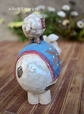 美式乡村风彩绘雕刻小猪装饰品