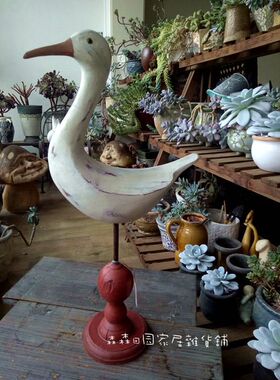 海鸟复古做旧实木彩绘家居装饰