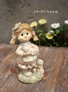 树脂做旧美式乡村风粉色古董娃娃