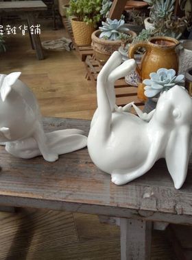 美式风兔子雕花蝴蝶餐厅装饰品