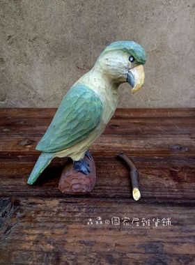 田园风复古做旧彩绘鹦鹉家居装饰