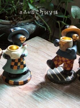 小熊古董彩绘烛台儿童房家居装饰