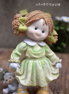 树脂做旧美式乡村风摆件古董娃娃