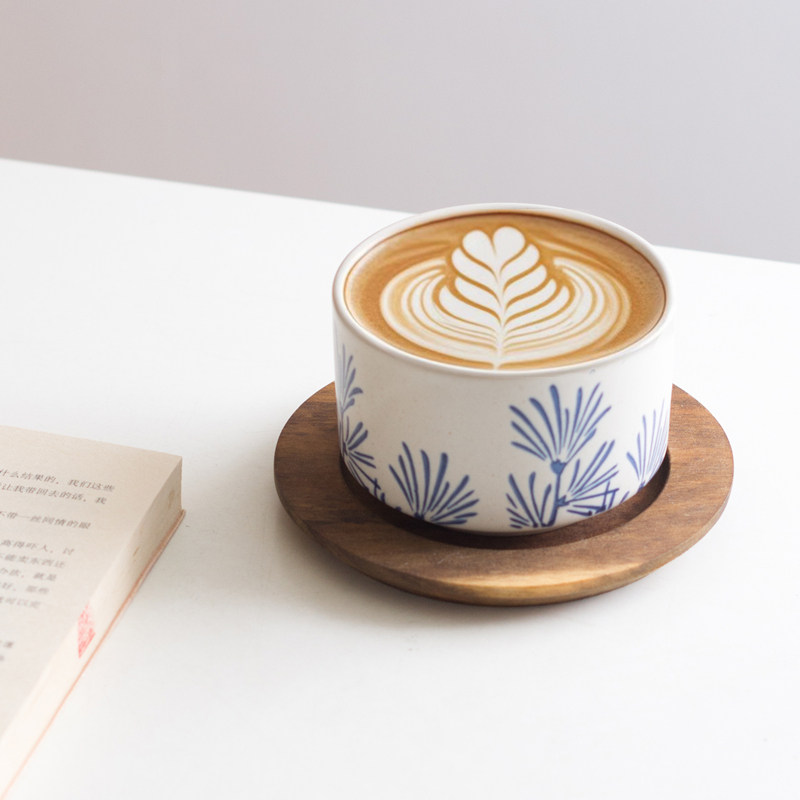 泥可尔咖啡杯高温釉下彩青花陶瓷猪口杯日式复古拿铁拉花专用杯子,淘宝优惠券,粉丝福利购,淘宝优惠卷