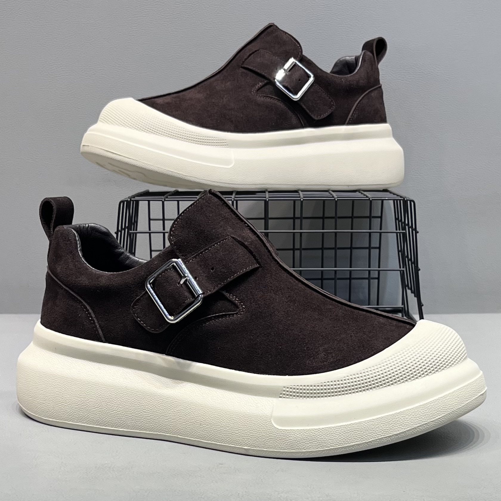 勃肯鞋男秋季新款真皮厚底增高休闲鞋一脚蹬扣带设计舒适百搭潮鞋,淘宝优惠券,粉丝福利购,淘宝优惠卷