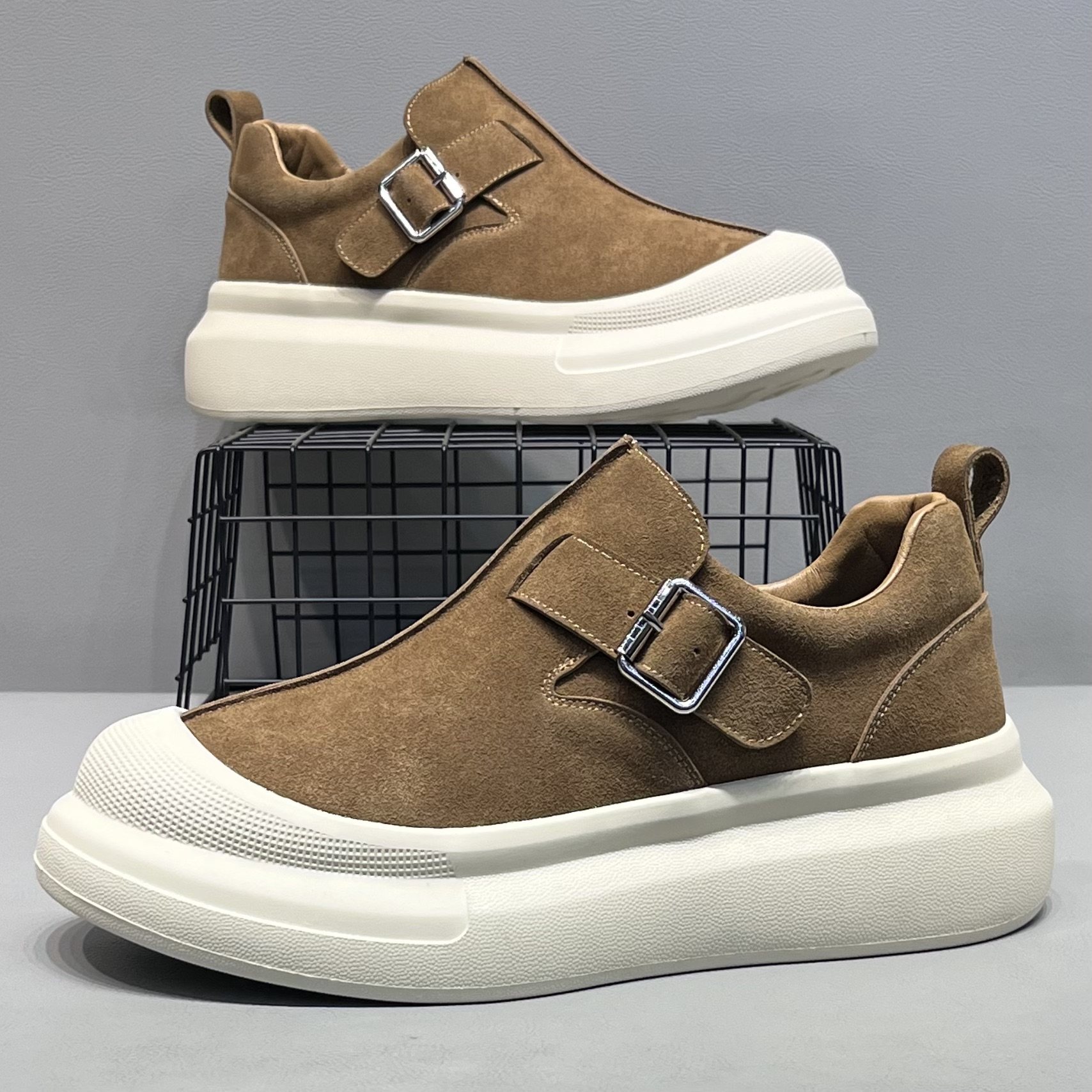 勃肯鞋男秋季新款真皮厚底增高休闲鞋一脚蹬扣带设计舒适百搭潮鞋,淘宝优惠券,粉丝福利购,淘宝优惠卷