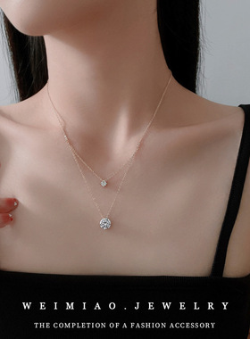 真金电镀锆石双层几何项链高级感气质叠戴锁骨链日韩ins时尚项饰