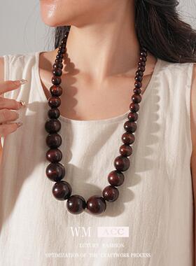 vintage木珠吊坠复古锁骨链