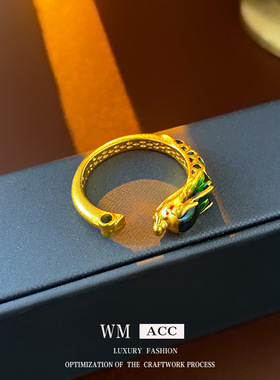 真金电镀锆石滴油开口戒指轻奢时尚食指戒气质高级感手饰