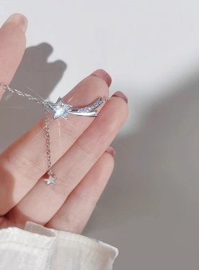 流星项链女2024新款轻奢小众设计高级感长款带钻流苏星星锁骨链