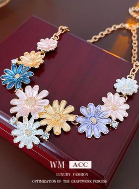 多巴胺花朵滴油镶钻项链个性甜美气质设计感锁骨链小众高级感项饰