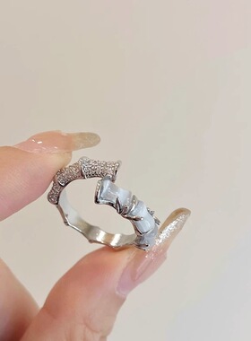 步步高竹节戒指女时尚中国风猫眼石镶钻开口调节指环2023复古闺蜜