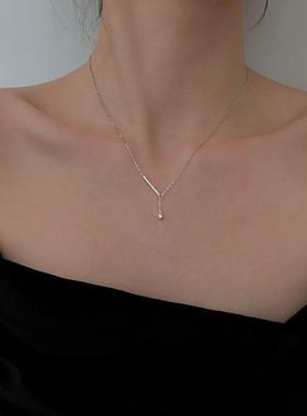 ins小众设计感高级项链女秋季百搭锆石复古轻奢一字流苏锁骨链潮