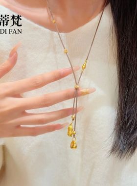 小红书爆款沙金好事发生花生小胖福吊坠项链双挂坠编绳毛衣链新款