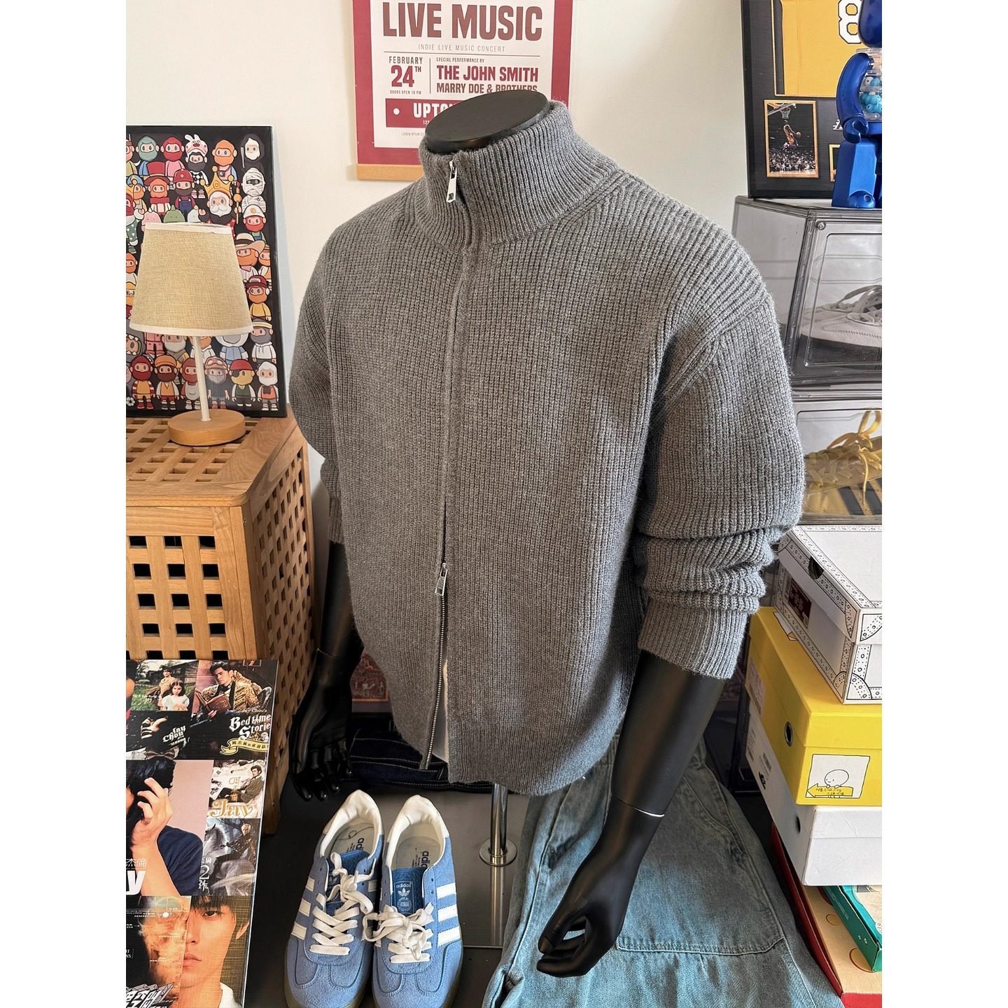 双拉链纯色开衫男针织衫春秋季经典半高领毛衣外套男修身外搭爆款,淘宝优惠券,粉丝福利购,淘宝优惠卷