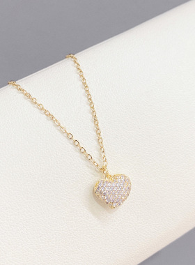韩版时尚爱心项链女微镶满钻桃心锁骨链简约百搭心形女式饰品