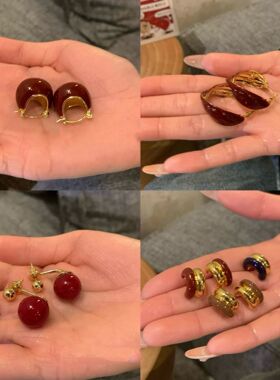 银针安可拉红色爱心耳钉小众一款两戴耳环时尚气质轻奢高级感耳饰