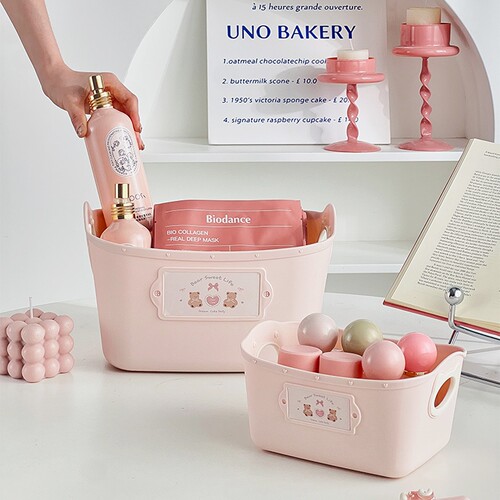 书桌面收纳筐储物杂物零食大容量手提收纳盒可叠加收纳篮整理盒子 - 图1