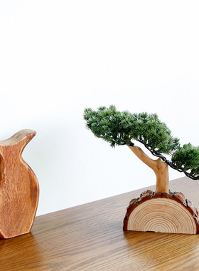手工木质迎春发财树店铺桌面装饰