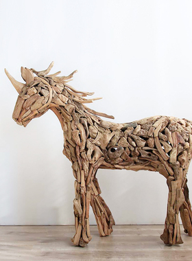 实木大型独角兽户外室内摆件装饰