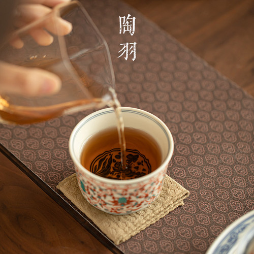 红绿彩缠枝莲纹平川杯陶瓷主人杯个人专用品茗杯功夫茶具喝茶杯 - 图0