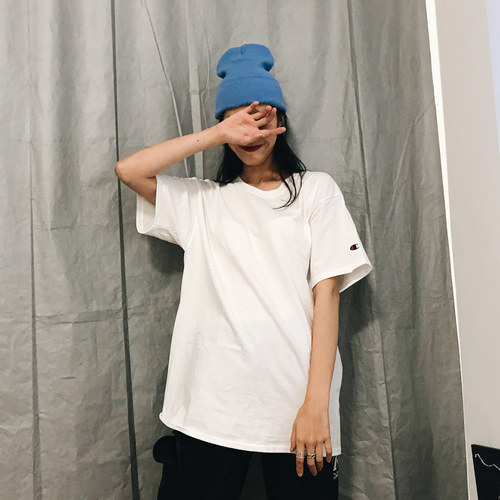 美版Champion冠军短袖T恤基础刺绣小logo纯色男女情侣款打底衫潮 - 图2