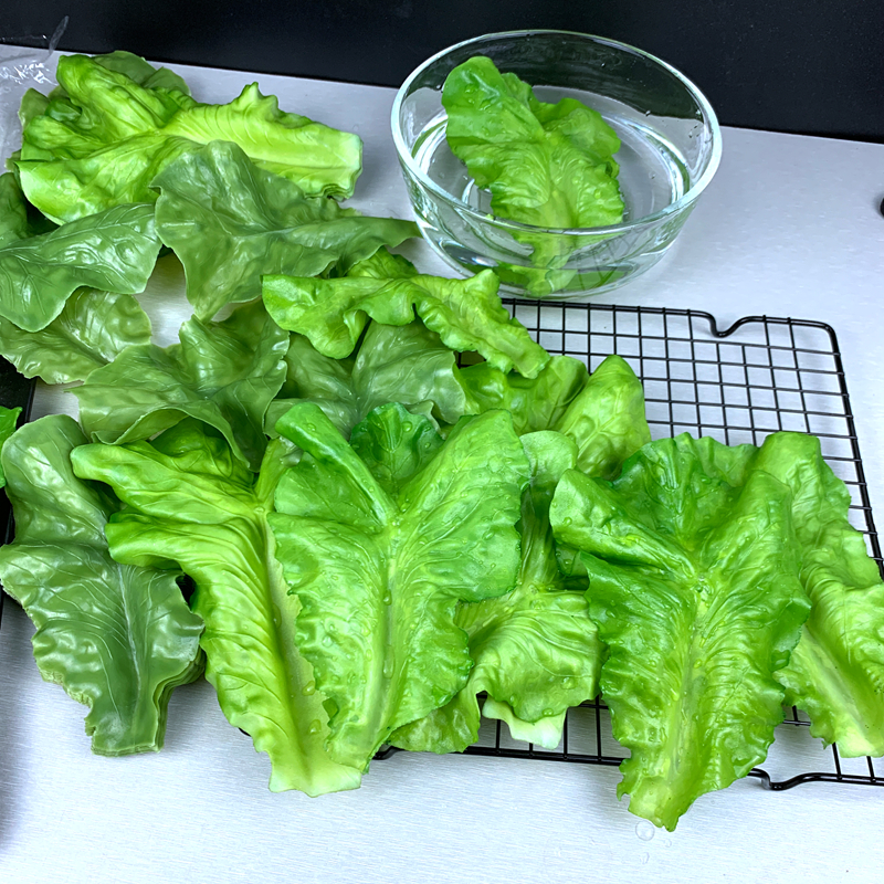 仿真生菜叶模型摆盘装饰假蔬菜餐厅摆件塑料软可水洗大号生菜叶子 - 图0