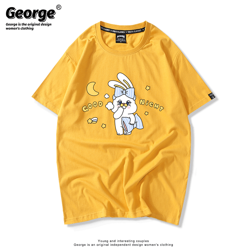 2021新款短袖兔女郎卡通晚安粉t恤 乔治甲克车T恤